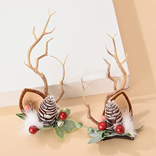 Resin Antlers Christmas Reindeer Headband Hair Clips Holiday Hair Accessory - TOECWEGR