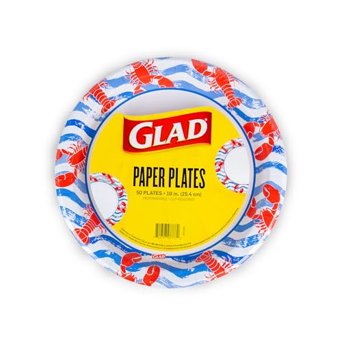 Glad 10-Inch Round Disposable Paper Plates – Lobster Waves, 50 Count