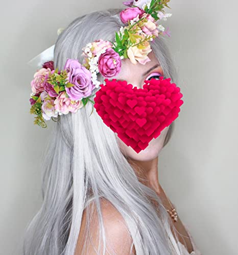 Vivivalue Floral Crown Headband for Women - Pink Boho Hair Wreath | Adjustable with Ribbon - Ideal for Weddings, Parties, and Costumes