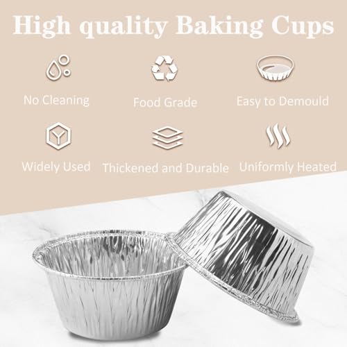VIHOYOM Aluminum Foil Baking Cups - 150 Pcs, 4 Oz Disposable Muffin Liners