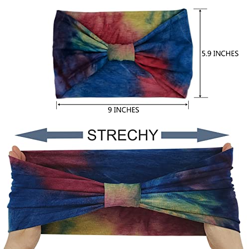 YONUF Wide Headbands for Women 4 Pack Blue Tie Dye Boho Knotted Hair Accessories