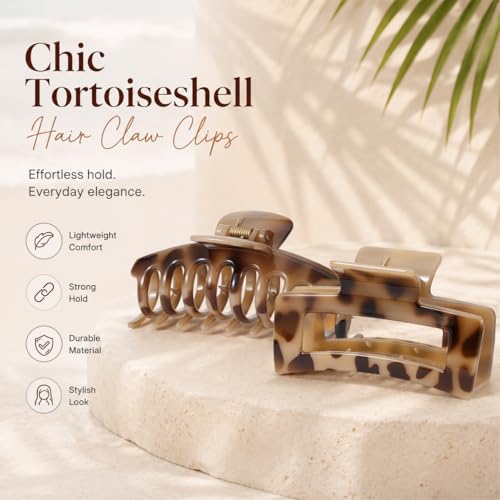 Molizummy Tortoise Shell Large Claw Hair Clips for Thick & Long Hair - 8 Pack
