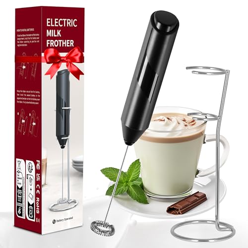 HealSmart Handheld Milk Frother with Stand – Battery Operated Whisk for Lattes, Cappuccinos & Matcha