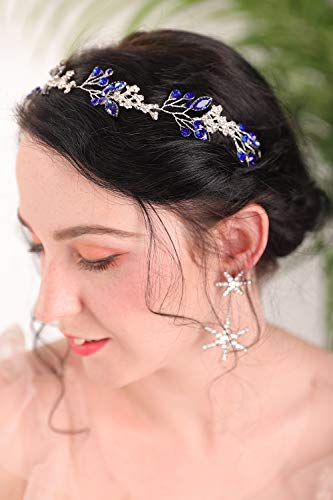 Teyglen Blue Crystal Headband Hair Vine - Bridal Wedding Hair Accessories