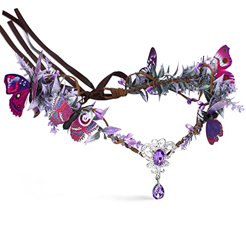 MOSTORY Purple Handmade Butterfly Flower Crown Tiara for Cosplay