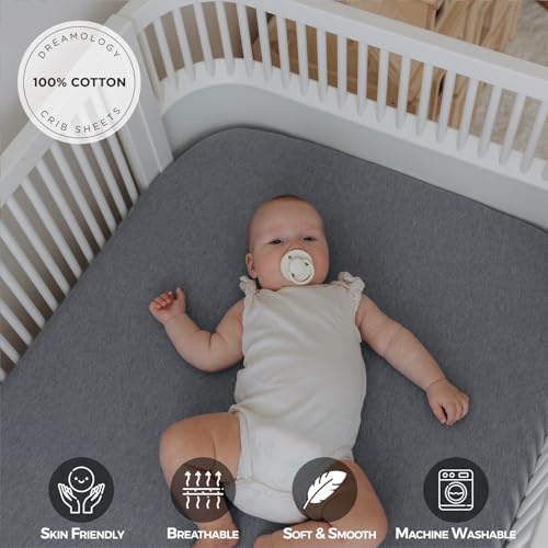 Dreamology Mini Crib Fitted Sheets - 100% Cotton, Soft & Hypoallergenic, 2-Pack, 38x24, Grey