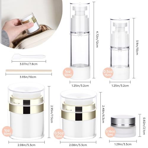 Segbeauty 4pcs Refillable Airless Pump Jars Set 10 Pack Travel Size Lotion Bottles 1oz+0.5oz+0.2oz