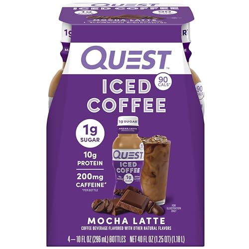 Quest Mocha Latte Iced Coffee - 10g Protein, 1g Sugar, 200mg Caffeine, 4 Pack
