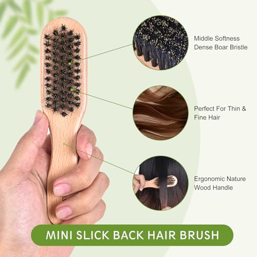 Mini Travel Size Wooden Slick Back Hair Brush for Fine Hair & Beard – Small Edge Control Brush