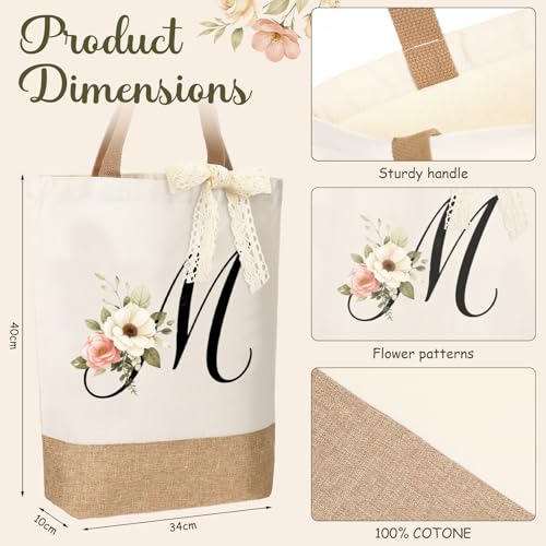 Monogrammed Initial 'M' Gift Set for Women - Jute Tote & Makeup Bag