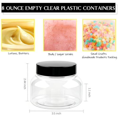 TUZAZO 8 Oz Premium Plastic Tuscany Jars with Lids - 12 Pack