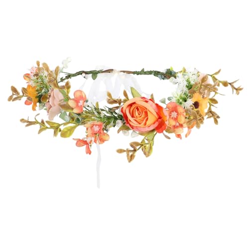 AWAYTR Adjustable Faux Flower Crown Headband - Yellow & Light Red