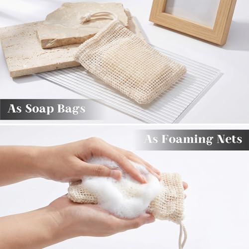 6-Pack Natural Sisal Soap Saver Bags for Exfoliating & Quick Drying