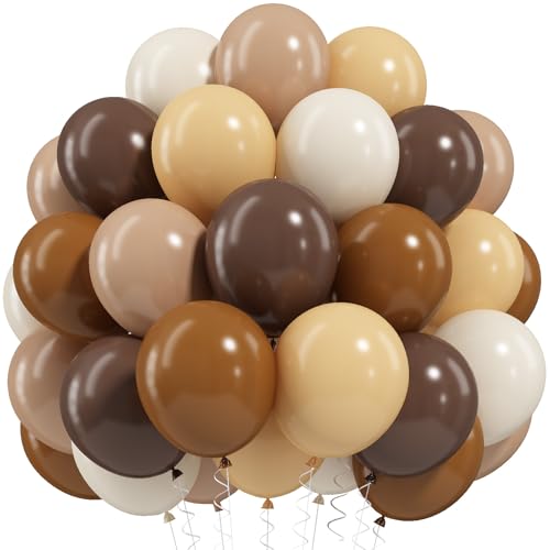 12 Inch Brown and White Balloon Set - 50 Pcs Boho Latex Balloons for Parties