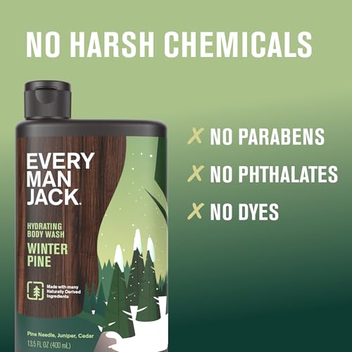 Every Man Jack Hydrating Body Wash for Men, Winter Pine Scent, 2-Pack