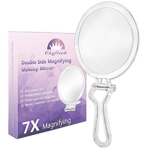 Cheftick Clear Double-Sided Handheld Makeup Mirror - 7X Magnification
