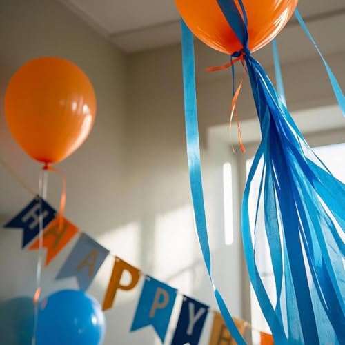 Blue and Orange Crepe Paper Streamers - 6 Rolls for Party Decor