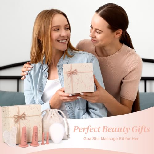 Facial Cupping Set & Gua Sha Tool - Pink Silicone Cupping Kit for Skincare