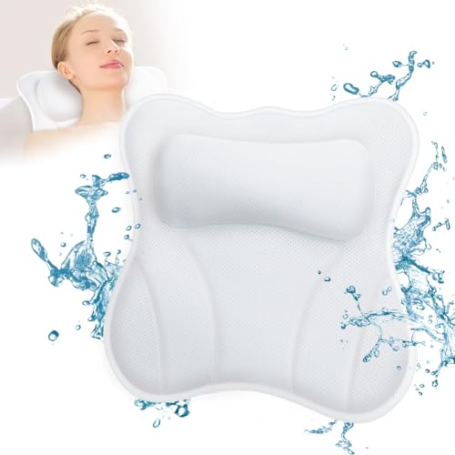 B BEAUTYBABY Deluxe Head Neck Shoulder Support Bath Pillow with 6 Suction Cups