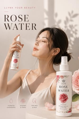 LLYNK Rose Water Facial & Hair Spray - 8 fl oz Alcohol-Free Hydrating Mist