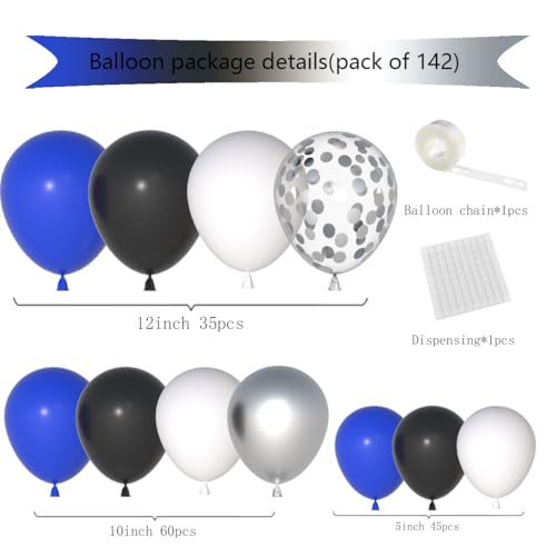 Blue Black and White Balloon Garland Arch Kit - 142PCS for Celebrations