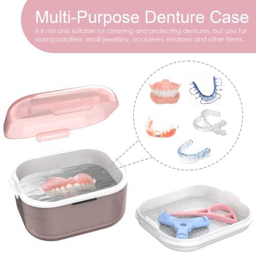 ARGOMAX Pink Denture Cup with Strainer & Tray - Open-Top Soaking & Rinsing