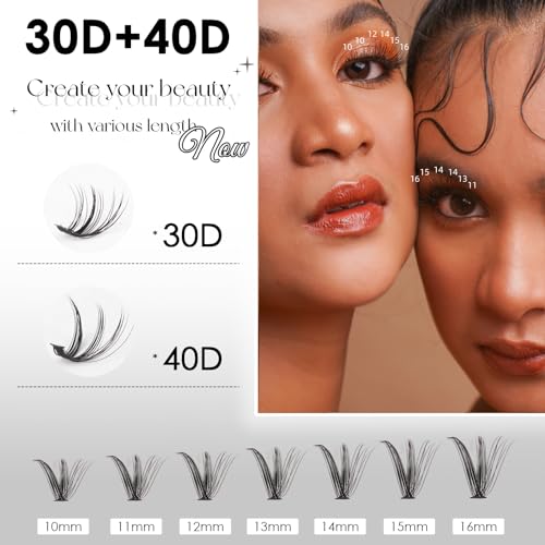 Lash Clusters DIY Lash Extensions Kit 320pcs Individual Lashes Clusters 30D 40D Eyelash Extension Kit with Applicator and Lash Bond&Seal,Clusters Lash Glue Remover Mix 10-16mm (30D+40D-320 KIT)