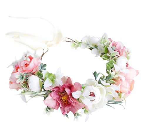 Floral Garland Crown Headband for Wedding, Bridal Shower & Cosplay