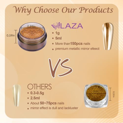 Laza Gold Chrome Nail Powder - Mirror Effect Metallic Glitter