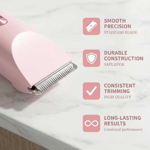 Bikini Shaver - Cordless Electric Wet & Dry Dual-Head Shaver, Washable, Ceramic Blades, USB Rechargeable, Travel Portable Design (Pink)