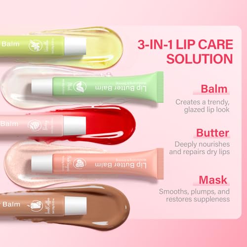 RIHAKO Glossy Lip Balm & Lip Gloss Set – Hydrating 5-Piece Lip Butter Collection Vanilla, Berry, Mint, Coffee, Pink Sugar