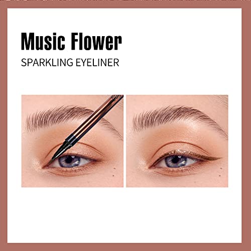 Music Flower Waterproof Liquid Eyeliner Pen Light Brown Metallic Shimmer, Precise Winged Look
