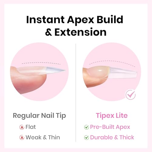 Beetles Tipex Lite Long Coffin Nail Tips - 16 Sizes with Built-in Apex