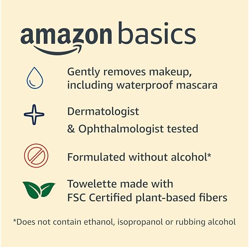 Amazon Basics Fragrance-Free Makeup Remover Wipes, 25 Count (Pack of 2) – Gentle Waterproof Mascara Removal