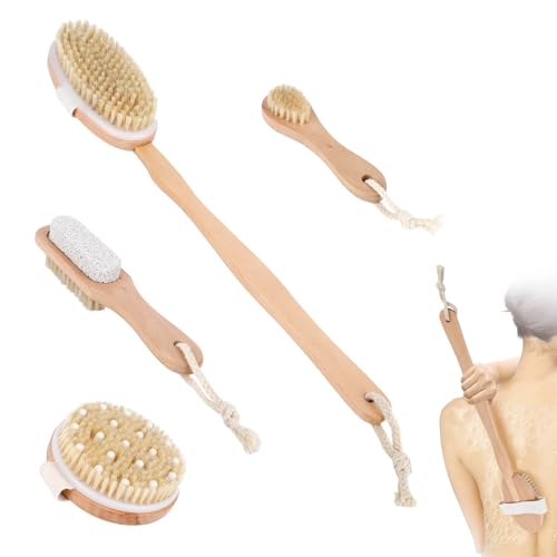 Natural Boar Bristle Dry Brush Set for Exfoliating Skin Care