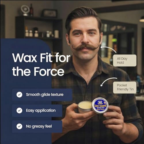 State Trooper Bay Rum Mustache Wax - Medium Hold Natural Styling, 2 oz