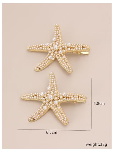 Gold Starfish Hair Clips Set - Beaded Summer Hair Accessories