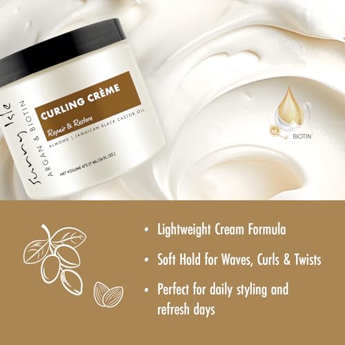 Sunny Isle Argan & Biotin Curling Cream 16oz - Lightweight Curl Enhancer