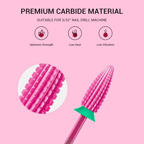 MelodySusie Typhoon Nail Drill Bits Coarse-C Pink Blossom 3/32'' Carbide Tungsten for Acrylic & Gel