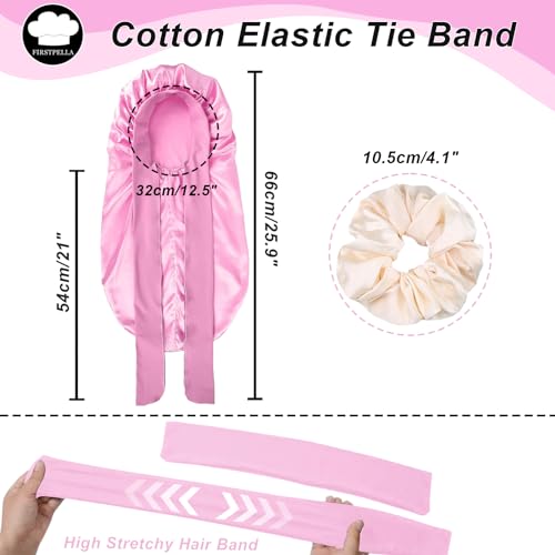 Silk Satin Hair Bonnet for Sleeping with Scrunchies - Pink