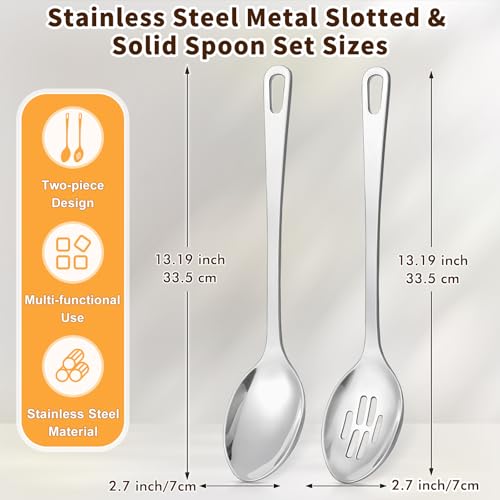 Stainless Steel Cooking Spoons Set - 2 Heavy Duty Serving Utensils