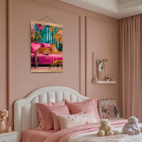 Pink Jungle Leopard Wall Art - 12x16 Linen Canvas Print with Frame