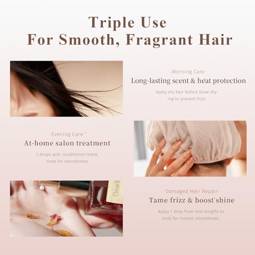 Dear Irean Hair Perfume Oil for Women, Rose Hair Oil with Moroccan Argan & Jojoba, Hydrates & Repairs Frizzy, Dry, Damaged Curly Hair and Split Ends, Long Lasting Fragrance, 1.35 Oz