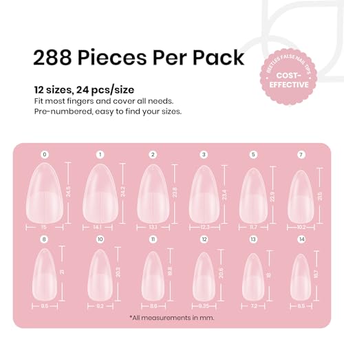 Beetles Medium Almond Gel Nail Tips - 288PCS Pre-Shape Full Cover