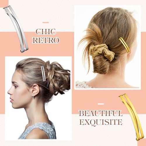 Open Center Hair Barrettes 30pcs - Black, Silver, Gold - 2.36 x 0.39 Inch, Secure & Stylish