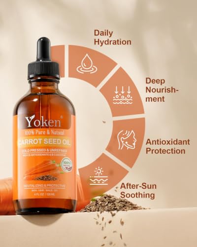 Yoken Cold Pressed Carrot Seed Oil 4oz - Pure Moisturizing Oil for Skin & Hair