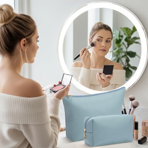 Kigeli 2-Pack Blue Waterproof PU Leather Makeup & Toiletry Bags