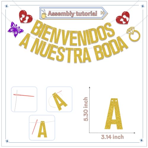 Gold Glitter Spanish Wedding Banner - Bienvenidos A Nuestra Boda Decoration