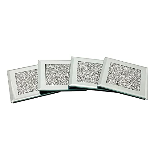 GIMORRTO 4-Piece Glass Mirrored Coaster Set - Crushed Diamond Design