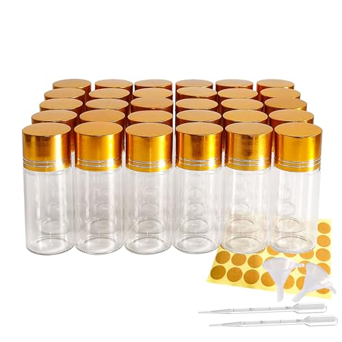 30 Pack Clear Glass Sample Jars with Aluminum Screw Caps - 5/10/15ml for Essential Oils, Spices, Wedding Favors, Message Bottles